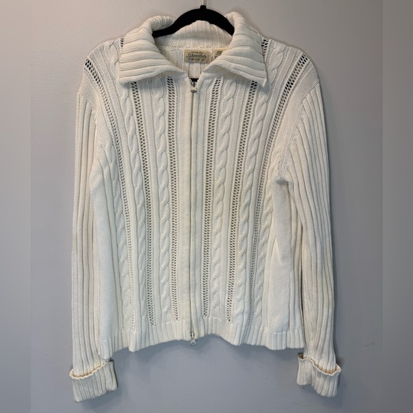 St John Bay 100% Cotton Cable Knit Zip up Sweater‎ - Picture 1 of 3